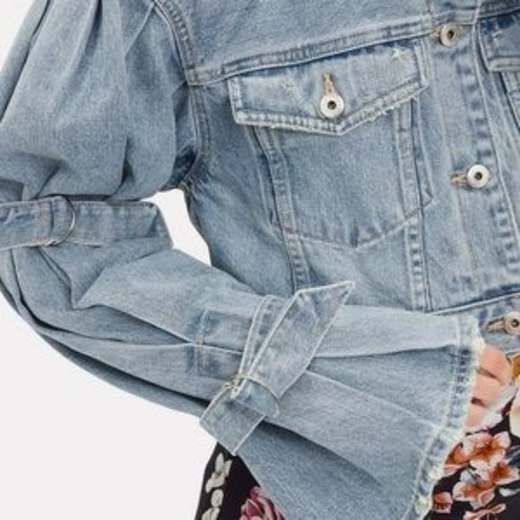 Jonathan Simkhai Buckle Tie Sleeve Cropped Denim Jacket Size XS NEW with Tag - Picture 4 of 14